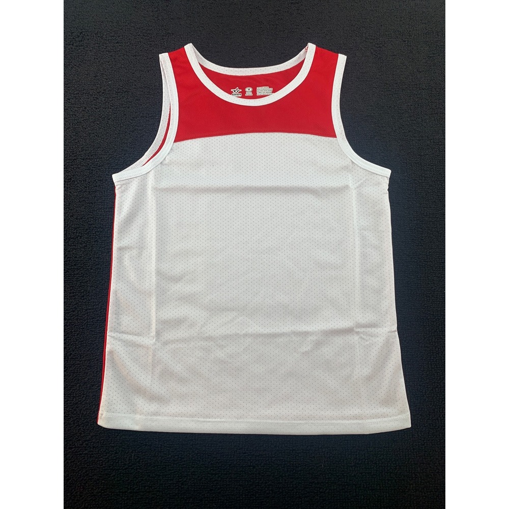 Youth M Alleson Athletic White Red‎ Basketball Tank Top Jersey Polyester